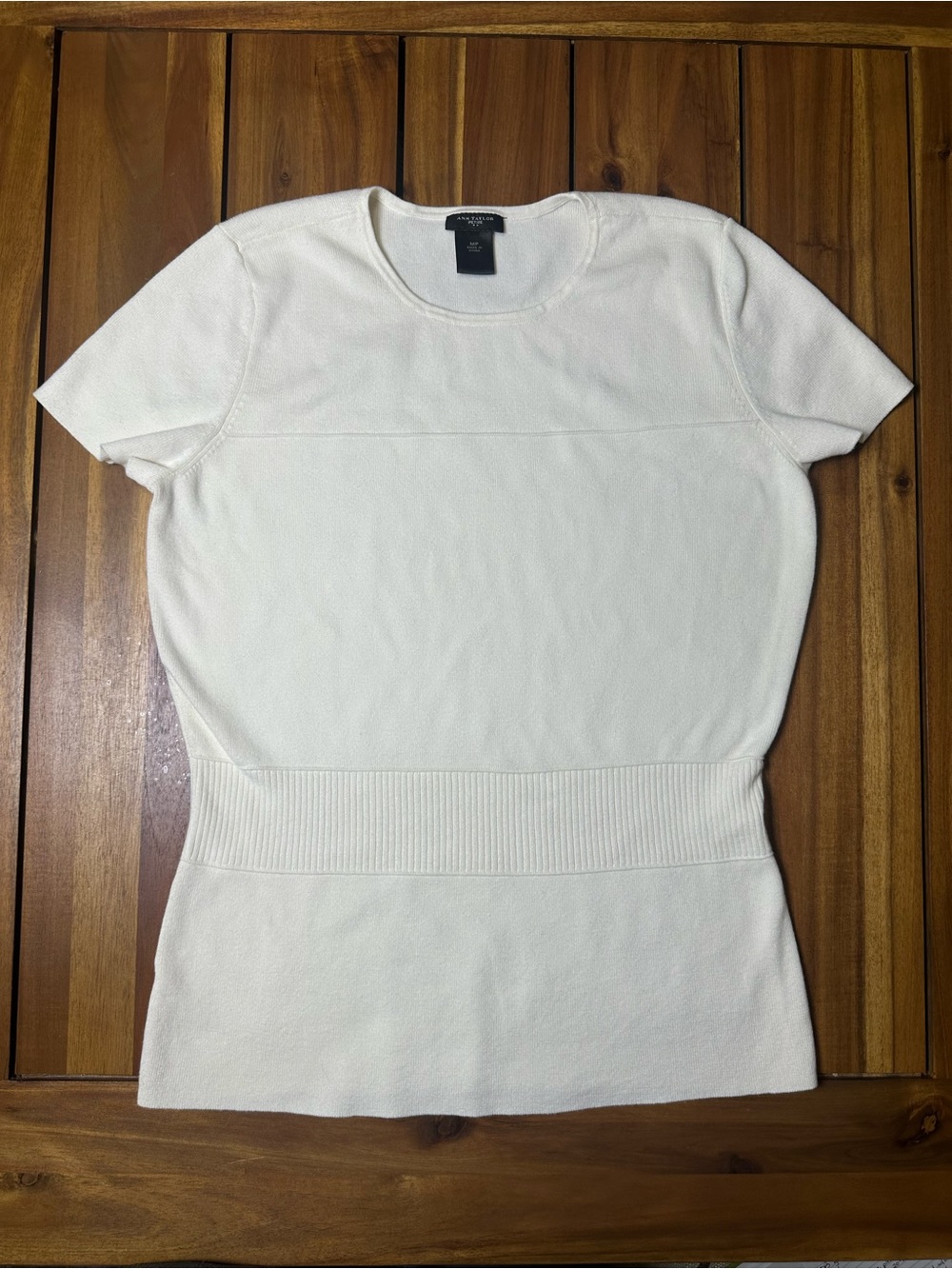 Ann Taylor Petite Cream Short-Sleeve Knit Top
